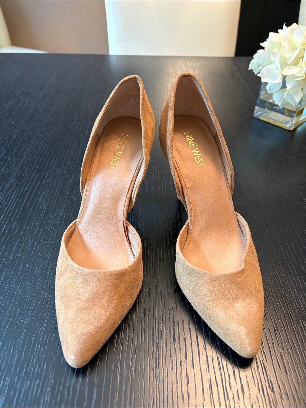 Nine West Camel Suede Pointed D'Orsay Pumps